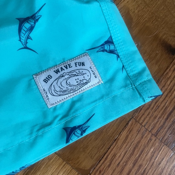 New in bag Manfinity turquoise Fish Print Drawstring Waist Mens Swim Trunks sz S - Picture 5 of 9